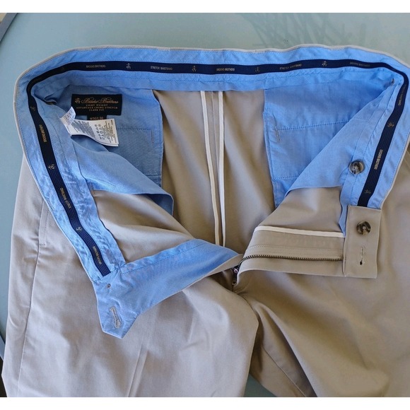 Brooks Brothers Mens Tan Advantage Chino Stretch Clark Fit Pants W36 L30 - Picture 7 of 8